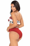 Sexy Floral Print Bandeau Top High Waisted Bikini Set Red