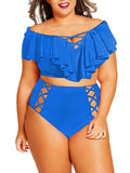 Two Piece Plus Size Swimsuit for Women Ruffle Lace Up Tummy Control Bathing Suit