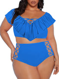 Two Piece Plus Size Swimsuit for Women Ruffle Lace Up Tummy Control Bathing Suit