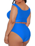 Two Piece Plus Size Swimsuit for Women Ruffle Lace Up Tummy Control Bathing Suit