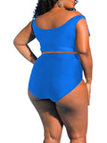 Two Piece Plus Size Swimsuit for Women Ruffle Lace Up Tummy Control Bathing Suit