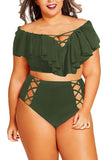 Two Piece Plus Size Swimsuit for Women Ruffle Lace Up Tummy Control Bathing Suit