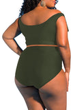 Two Piece Plus Size Swimsuit for Women Ruffle Lace Up Tummy Control Bathing Suit