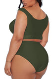 Two Piece Plus Size Swimsuit for Women Ruffle Lace Up Tummy Control Bathing Suit