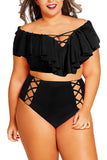 Two Piece Plus Size Swimsuit for Women Ruffle Lace Up Tummy Control Bathing Suit