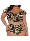 Two Piece Plus Size Swimsuit for Women Ruffle Lace Up Tummy Control Bathing Suit
