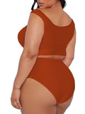 Two Piece Plus Size Swimsuit for Women Ruffle Lace Up Tummy Control Bathing Suit