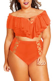 Two Piece Plus Size Swimsuit for Women Ruffle Lace Up Tummy Control Bathing Suit