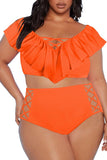 Two Piece Plus Size Swimsuit for Women Ruffle Lace Up Tummy Control Bathing Suit