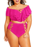 Two Piece Plus Size Swimsuit for Women Ruffle Lace Up Tummy Control Bathing Suit