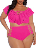 Two Piece Plus Size Swimsuit for Women Ruffle Lace Up Tummy Control Bathing Suit