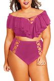 Two Piece Plus Size Swimsuit for Women Ruffle Lace Up Tummy Control Bathing Suit