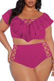 Two Piece Plus Size Swimsuit for Women Ruffle Lace Up Tummy Control Bathing Suit