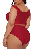 Two Piece Plus Size Swimsuit for Women Ruffle Lace Up Tummy Control Bathing Suit