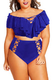 Two Piece Plus Size Swimsuit for Women Ruffle Lace Up Tummy Control Bathing Suit