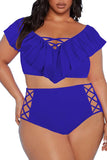 Two Piece Plus Size Swimsuit for Women Ruffle Lace Up Tummy Control Bathing Suit