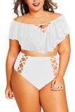 Two Piece Plus Size Swimsuit for Women Ruffle Lace Up Tummy Control Bathing Suit