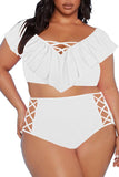 Two Piece Plus Size Swimsuit for Women Ruffle Lace Up Tummy Control Bathing Suit