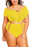 Two Piece Plus Size Swimsuit for Women Ruffle Lace Up Tummy Control Bathing Suit