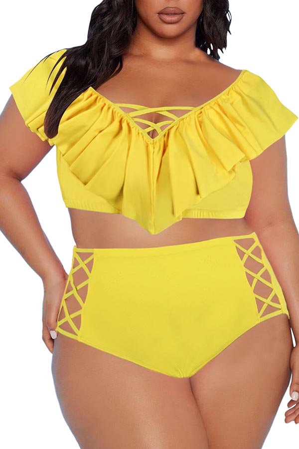 Plus Lace Up Tummy Control Swimsuit