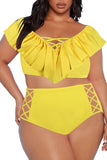 Two Piece Plus Size Swimsuit for Women Ruffle Lace Up Tummy Control Bathing Suit