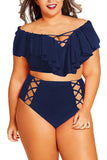 Two Piece Plus Size Swimsuit for Women Ruffle Lace Up Tummy Control Bathing Suit
