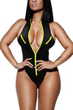 Womens Sexy Halter Zipper High Waist One-piece Swimsuit Black