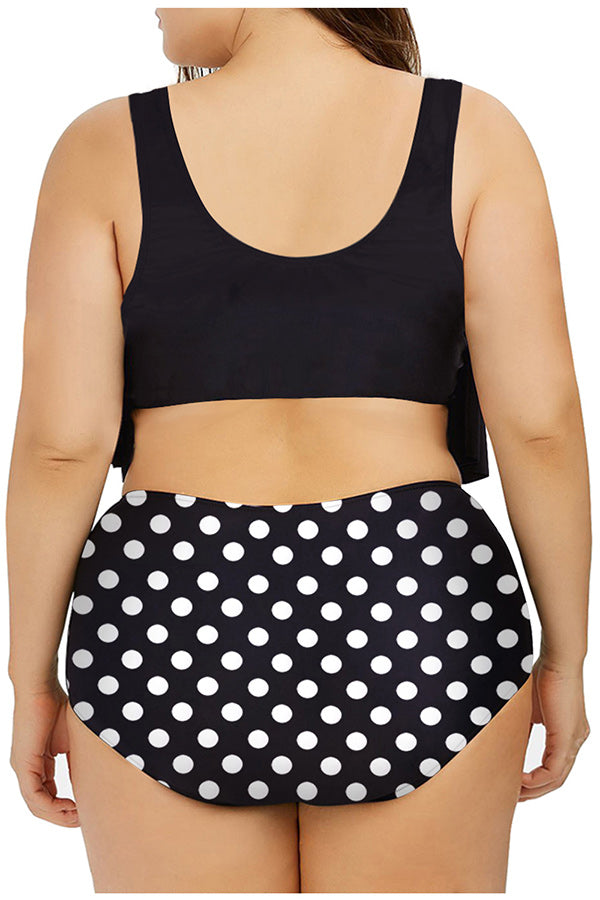 Plus Size Ruffle Polka Dot Bikini Set Dull Black