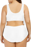 Plus Size Plain Ruffle High Waisted Bikini Set White