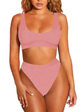 PSW6565PI-L, PSW6565PI-M, PSW6565PI-S, PSW6565PI-XL, Pink Women's Push Up Two Piece Cheeky High Cut Swimsuit Bathing Suit Set