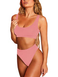 PSW6565PI-L, PSW6565PI-M, PSW6565PI-S, PSW6565PI-XL, Pink Women's Push Up Two Piece Cheeky High Cut Swimsuit Bathing Suit Set