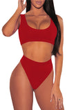 Womens Two Piece High Waisted Bikini Crop Top High Cut Cheeky Bathing Suit