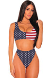 Crop Top High Cut Flag Bikini Set Navy Blue