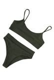 Solid Push Up High Waisted High Cut Bikini Set Olive