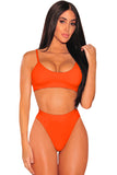 Sexy Padded Plain High Waisted Bikini Set Orange