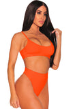 Sexy Padded Plain High Waisted Bikini Set Orange
