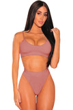 Sexy Scoop Neck High Waisted High Cut Bikini Set Pink
