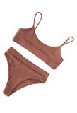 Sexy Scoop Neck High Waisted High Cut Bikini Set Pink