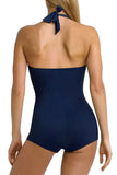 Tummy Control Ruched Halter One Piece Swimsuit For Women