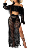Plus Size Strapless Crop Top Sheer Skirt Beach Cover Up Set Black