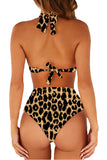 Ensemble Bikini Taille Haute Dos Nu Imprimé Léopard Marron