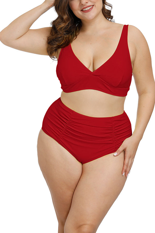 Plus Size Two Piece Bathing Suits Ruched Tummy Control Swimwear