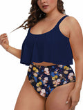 Women Plus Size Ruffled Flounce Bathing Suits High Waisted 2 Piece Swimsuit