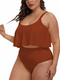 Plus Size 2 Piece Bikinis Women Ruffle Ruched High Waisted Bathing Suit