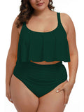 Plus Size 2 Piece Bikinis Women Ruffle Ruched High Waisted Bathing Suit