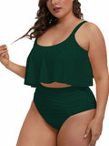 Plus Size 2 Piece Bikinis Women Ruffle Ruched High Waisted Bathing Suit