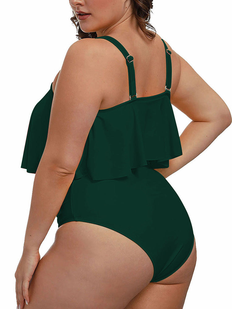 Plus Size 2 Piece Bikinis Women Ruffle Ruched High Waisted Bathing Suit