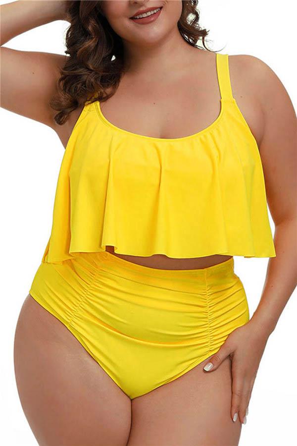 Women Grils Two Piece Swimsuits Ruffle High Waisted Bikini Ruched Bathing  Suit