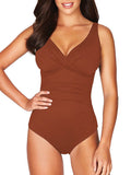 Women's One Piece Swimsuit Twist Front Tummy Control V Neck Bathing Suits