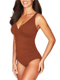 Women's One Piece Swimsuit Twist Front Tummy Control V Neck Bathing Suits